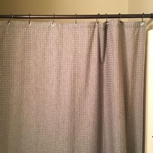 Waffle print Grey Shower Curtain with hooks.